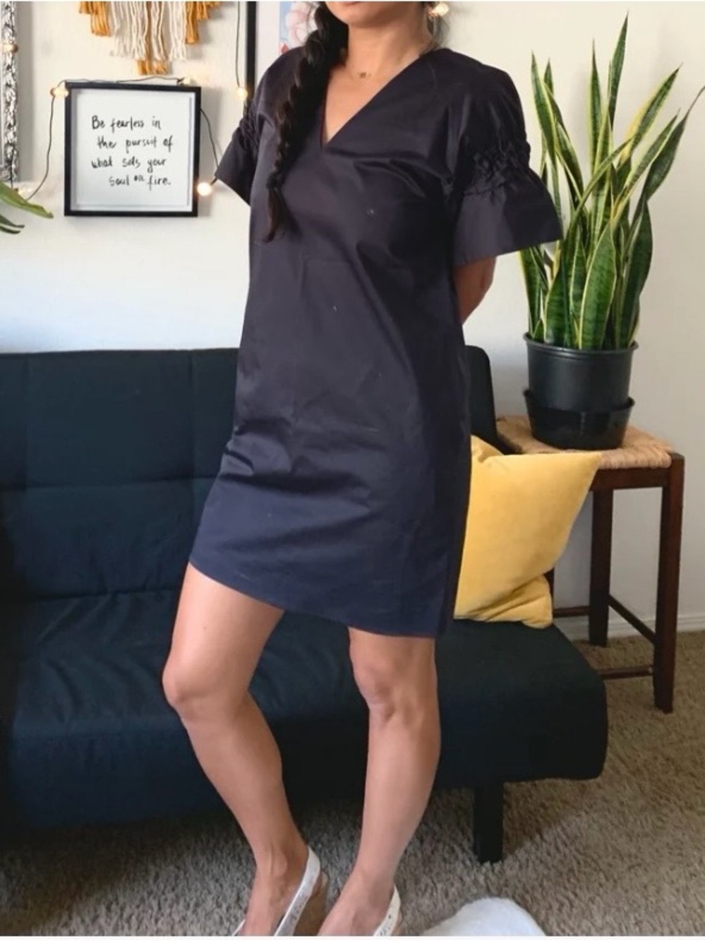 COS Smocked Pintuck Sleeve Dress size 4 pockets!